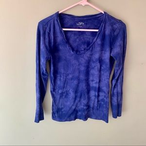 LOFT Indigo Tie Dye Scoop Neck T